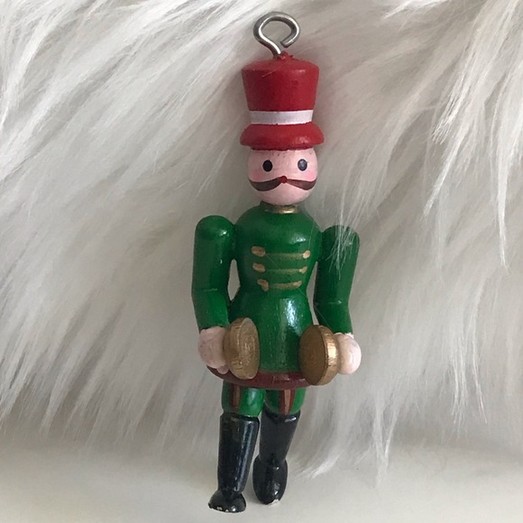 Other - Wooden Soldier Green Suit Hat Mustache Cymbals Christmas Ornament - Vintage